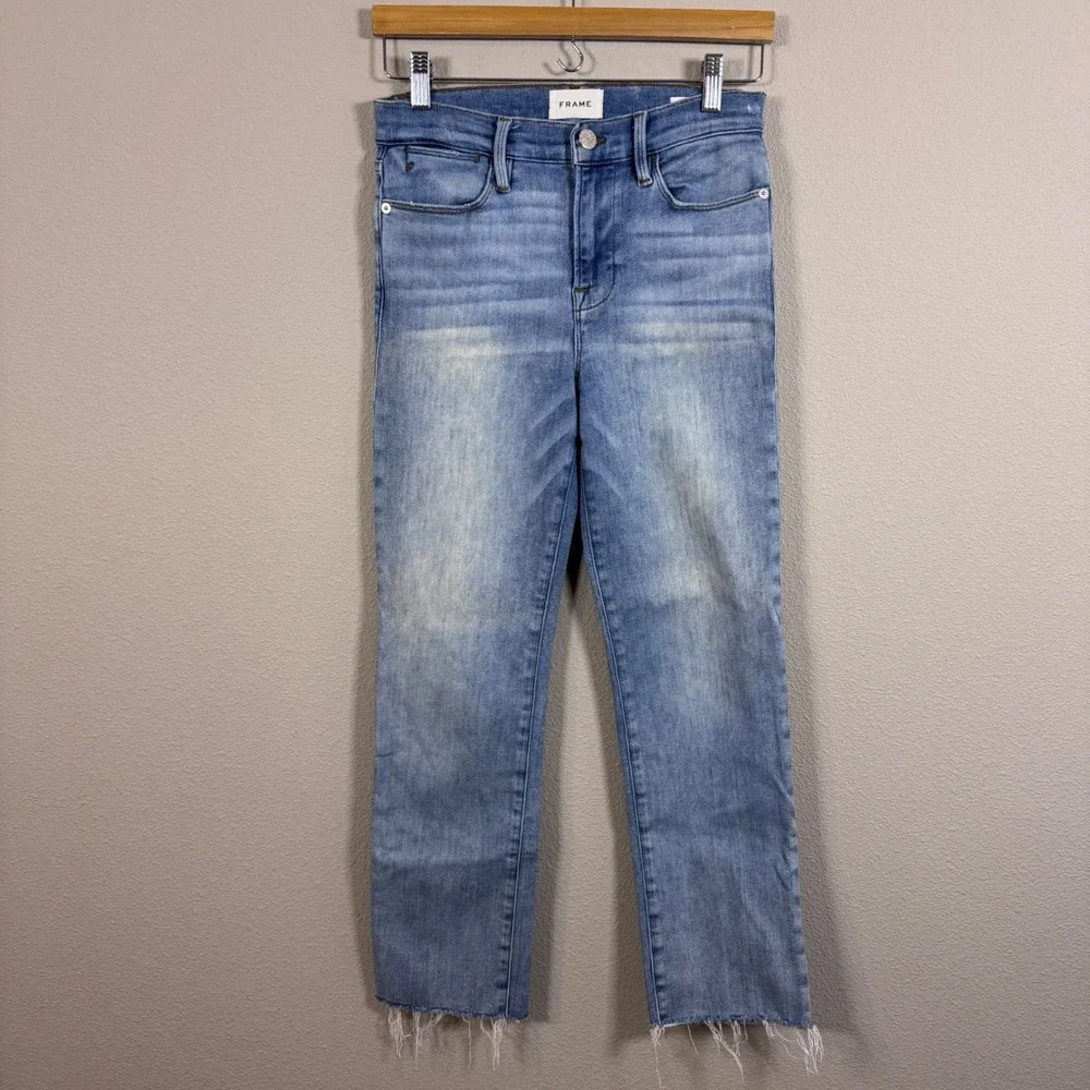 FRAME Le High Straight Jeans Light Wash Raw Hem Mid Rise Women's 27
